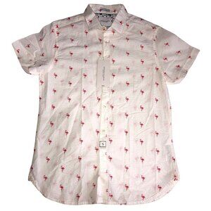 Flamingo Shirt Size S Ricky Singh Denim & Flower White Pink Seersucker NEW